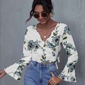 SHEIN Floral Bell Sleeve Wrap Top